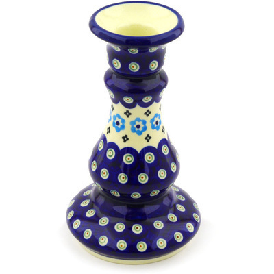 Polish Pottery Candle Holder 7&quot; Peacock Poppy Chain