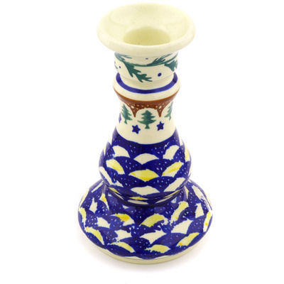 Polish Pottery Candle Holder 7&quot; Pine Boughs