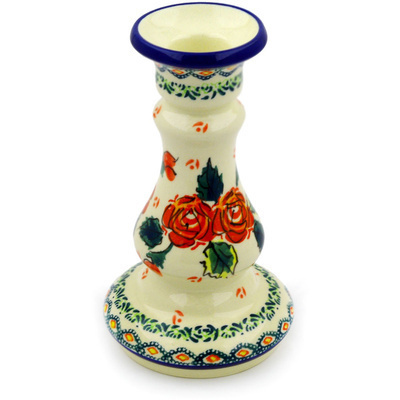 Polish Pottery Candle Holder 7&quot; Polish Roses UNIKAT