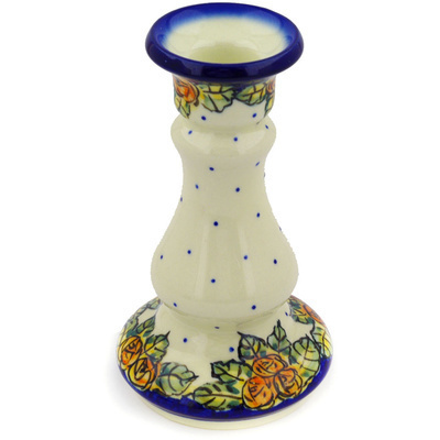 Polish Pottery Candle Holder 7&quot; Red Cabbage Roses