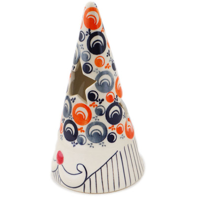 Polish Pottery Candle Holder 7&quot; Red Peacock Eye