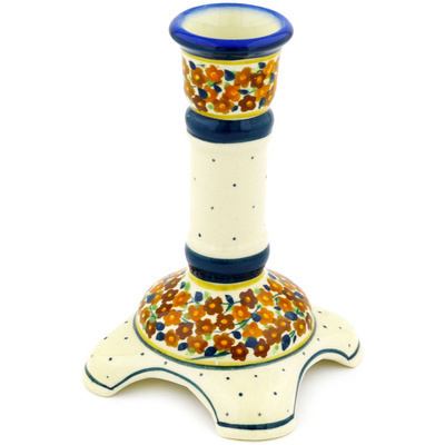 Polish Pottery Candle Holder 7&quot; Russett Floral