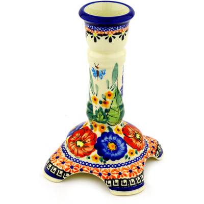 Polish Pottery Candle Holder 7&quot; Spring Splendor UNIKAT
