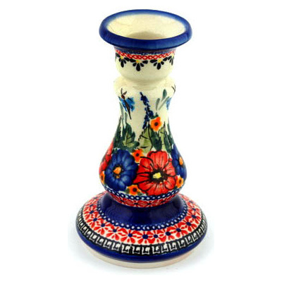 Polish Pottery Candle Holder 7&quot; Spring Splendor UNIKAT