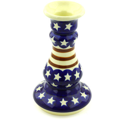 Polish Pottery Candle Holder 7&quot; Stars And Stripes