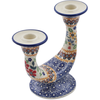 Polish Pottery Candle Holder 7&quot; Summer Bouquet UNIKAT