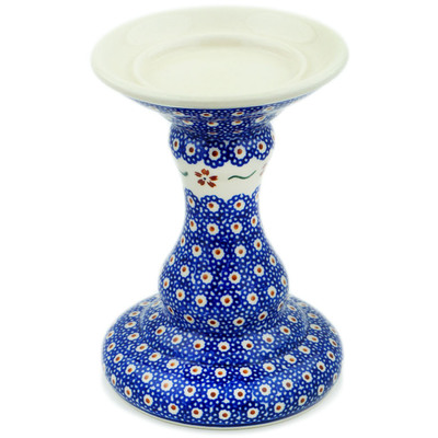 Polish Pottery Candle Holder 7&quot; Sweet Red Flower