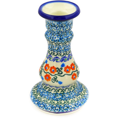 Polish Pottery Candle Holder 7&quot; Tulip Vines
