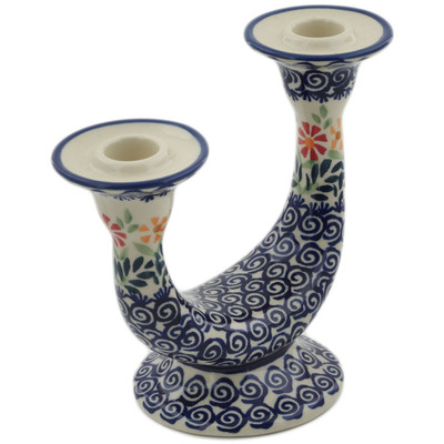 Polish Pottery Candle Holder 7&quot; Wave Of Flowers