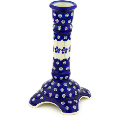 Polish Pottery Candle Holder 8&quot; Flowering Peacock