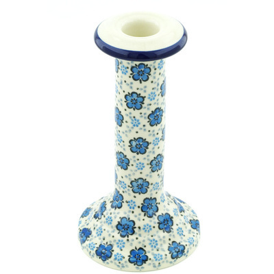 Polish Pottery Candle Holder 8&quot; Flowing Blues