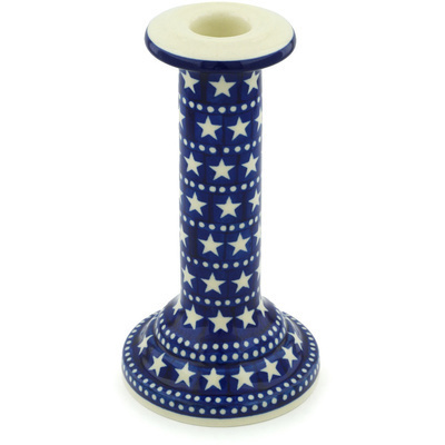 Polish Pottery Candle Holder 8&quot; Midnight Stars