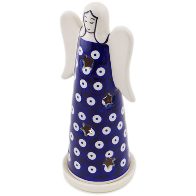 Polish Pottery Candle Holder 8&quot; Peacock Eyes