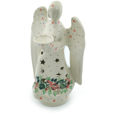 Polish Pottery Candle Holder 9&quot; Holly Berry