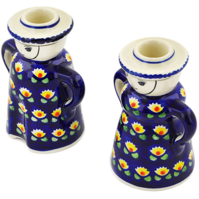 Polish Pottery Candle Holder Set 5&quot; Waterlily