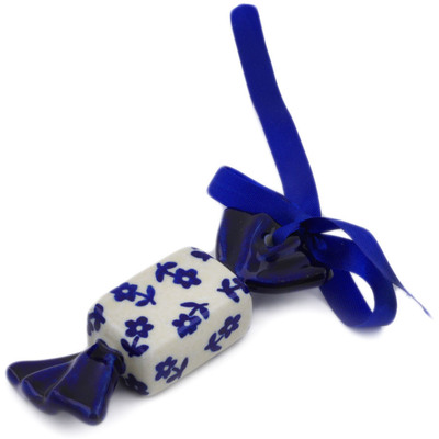 Polish Pottery Candy Ornament 4&quot; Navy Blue Flowers UNIKAT