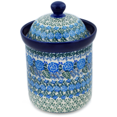Polish Pottery Canister 8&quot; Blue Rose Trellis UNIKAT