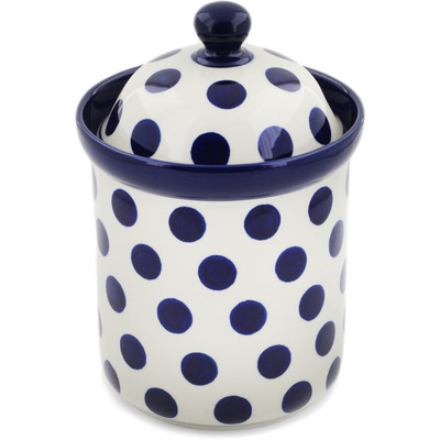 Polish Pottery Canister 8&quot; Bold Blue Dots