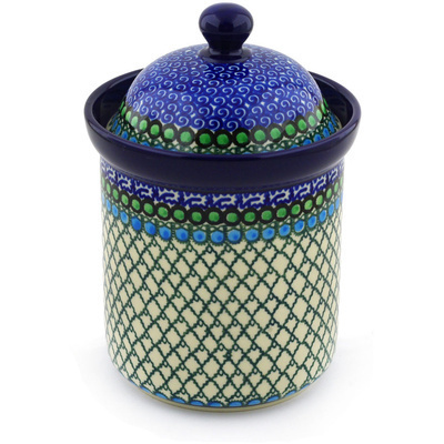 Polish Pottery Canister 8&quot; Emerald Basket UNIKAT
