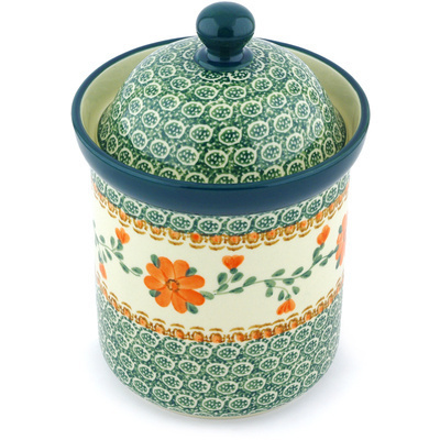Polish Pottery Canister 8&quot; Orange Poppies