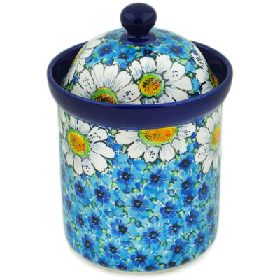 Polish Pottery Canister 8&quot; Pansies And Daisies UNIKAT