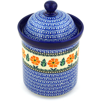 Polish Pottery Canister 8&quot; Poppy Inferno
