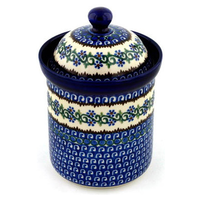 Polish Pottery Canister 8&quot; Woven Pansies