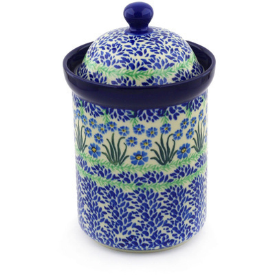 Polish Pottery Canister 9&quot; Blue April Showers