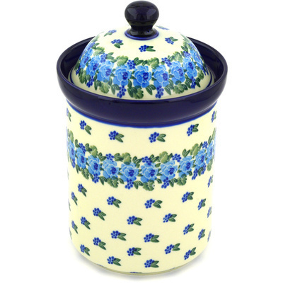 Polish Pottery Canister 9&quot; Blue Carnation