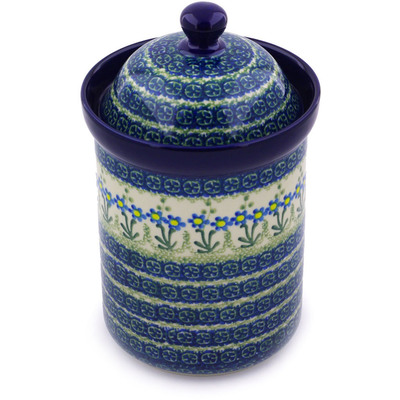 Polish Pottery Canister 9" Blue Daisy Circle