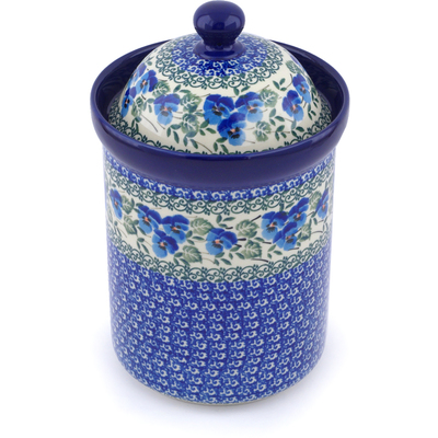 Polish Pottery Canister 9&quot; Blue Pansy