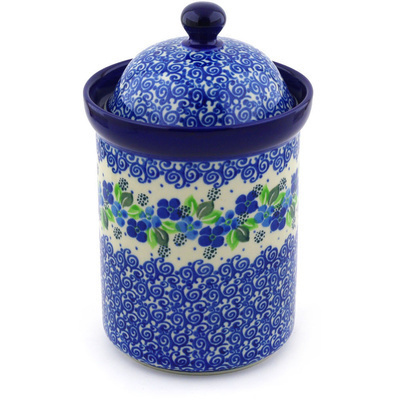 Polish Pottery Canister 9&quot; Blue Phlox