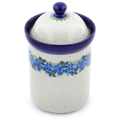 Polish Pottery Canister 9&quot; Blue Rose