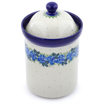 Polish Pottery Canister 9&quot; Blue Rose