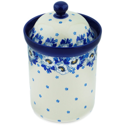 Polish Pottery Canister 9&quot; Blue Spring