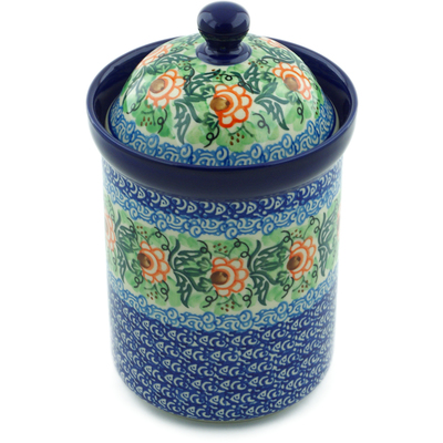 Polish Pottery Canister 9&quot; Blue Waves UNIKAT