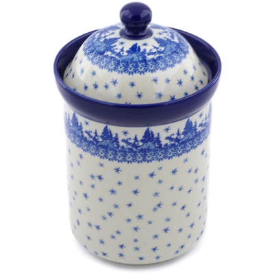 Polish Pottery Canister 9&quot; Blue Winter