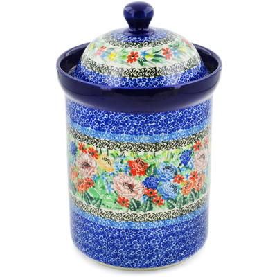 Polish Pottery Canister 9&quot; Carnation Valley UNIKAT