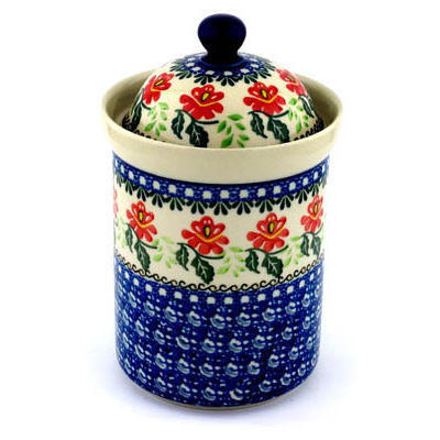Polish Pottery Canister 9&quot; Christmas Rose