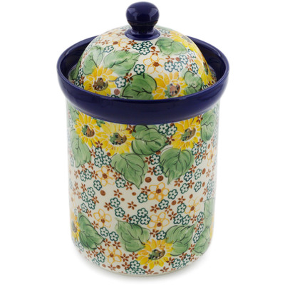 Polish Pottery Canister 9&quot; Country Sunflower UNIKAT