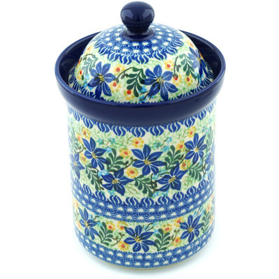 Polish Pottery Canister 9&quot; Midnight Lilies UNIKAT