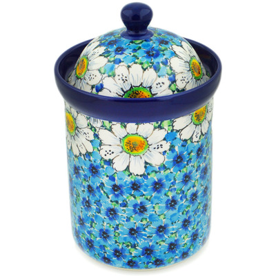 Polish Pottery Canister 9&quot; Pansies And Daisies UNIKAT
