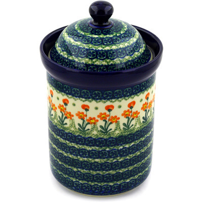 Polish Pottery Canister 9&quot; Peach Spring Daisy