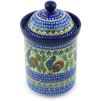 Polish Pottery Canister 9&quot; Rooster Row UNIKAT