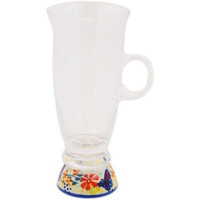Polish Pottery Cappuccino Glass 10 oz Butterfly Summer Garden UNIKAT