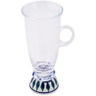 Polish Pottery Cappuccino Glass 10 oz Peacock Leaves