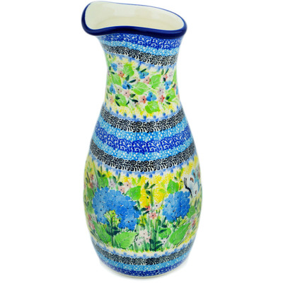 Polish Pottery Carafe 5 Cup Blue Hydrangea UNIKAT