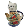 Polish Pottery Cat and Fish Creamer 17 oz Colorful Bouquet UNIKAT