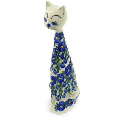 Polish Pottery Cat Figurine 10&quot; Blue Velvet Gardens