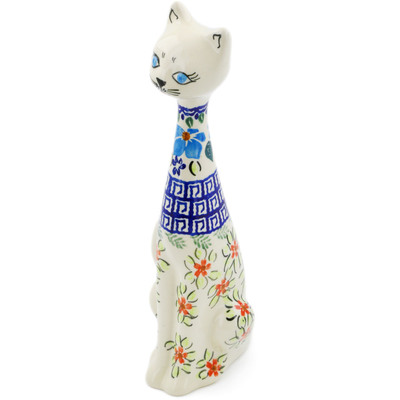 Polish Pottery Cat Figurine 10&quot; Pansy Morning